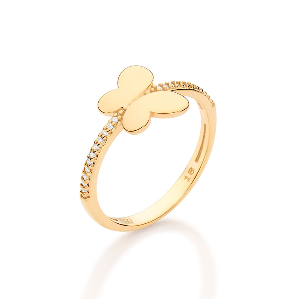 Anel Skinny Borboleta Banhado a Ouro 18k Com Zricônias Coleção Ana Hickmann
