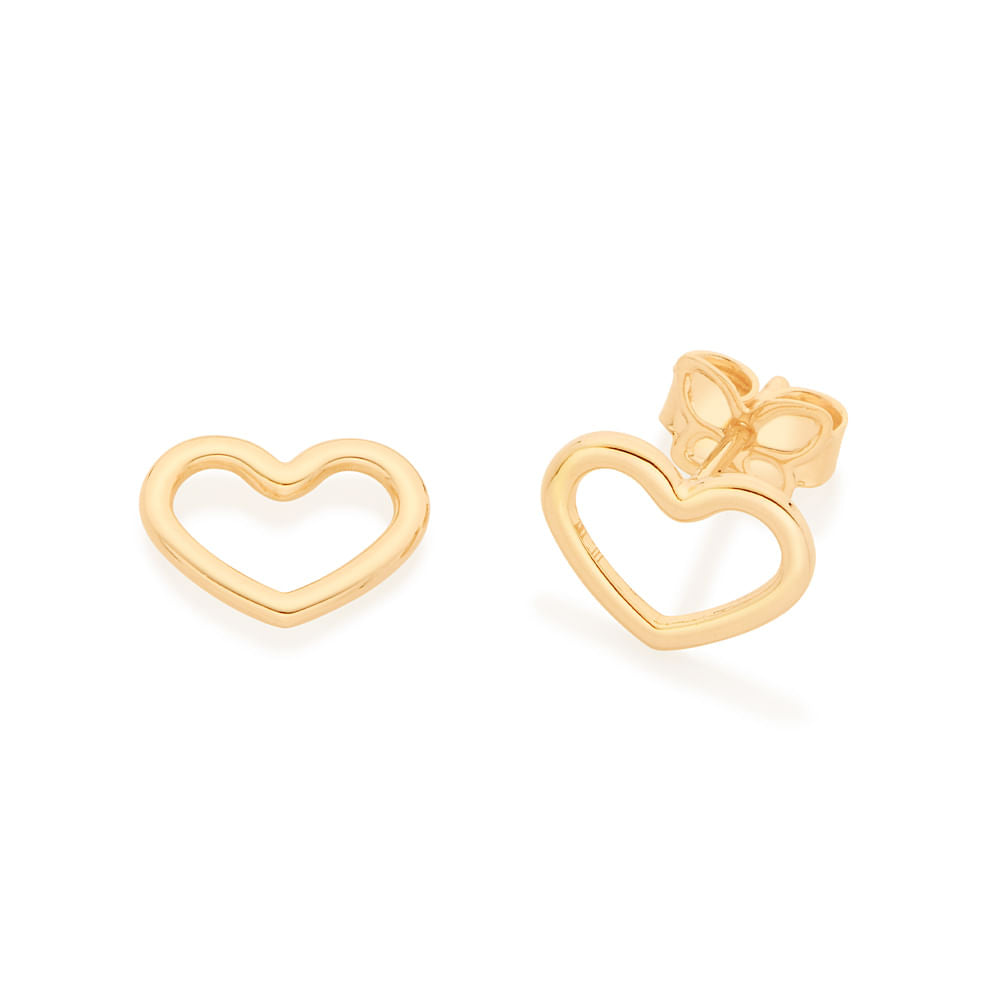 Brinco coração vazado banhado a ouro 18k