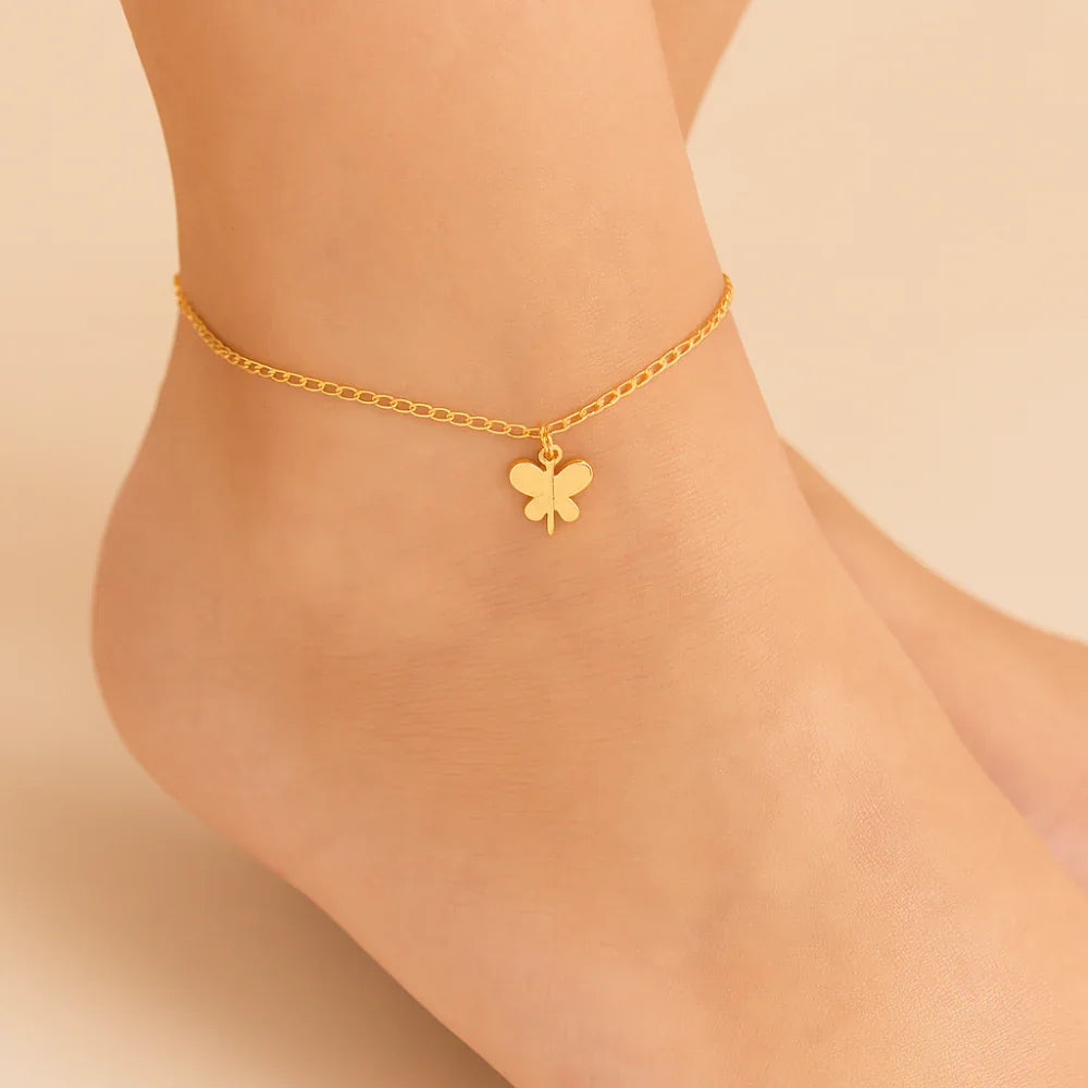 Tornozeleira Rommanel com Berloque de Borboleta em Ouro 18K – Fio Elo Laminado Ajustável - Joias Rommanel | YouBeauty - Brincos, Colares e Anéis com Frete Grátis
