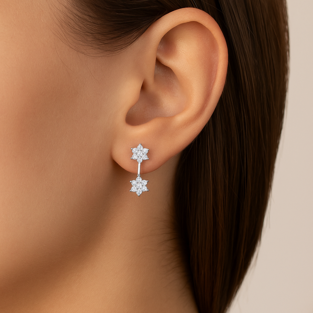 Brinco Flores Rommanel com Zircônias em Prata – Design Delicado e Brilhante