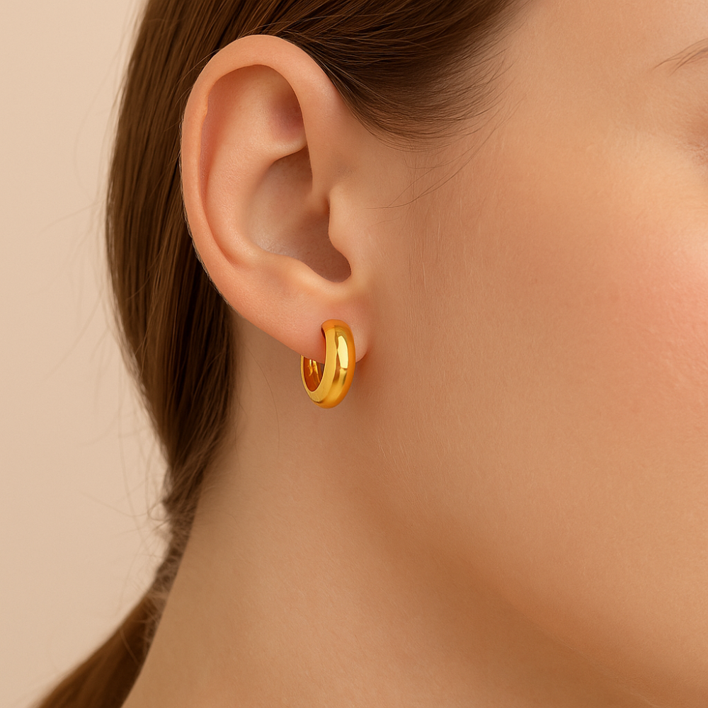 Brinco Argola Larga Meia Cana Rommanel Banhado a Ouro 18K – Design Clássico e Sofisticado