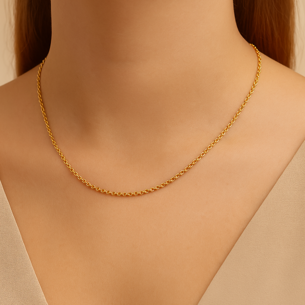 Cordão Rommanel Corrente Elo Português Fio 0,60 mm em Ouro 18K – Tamanho 40 cm