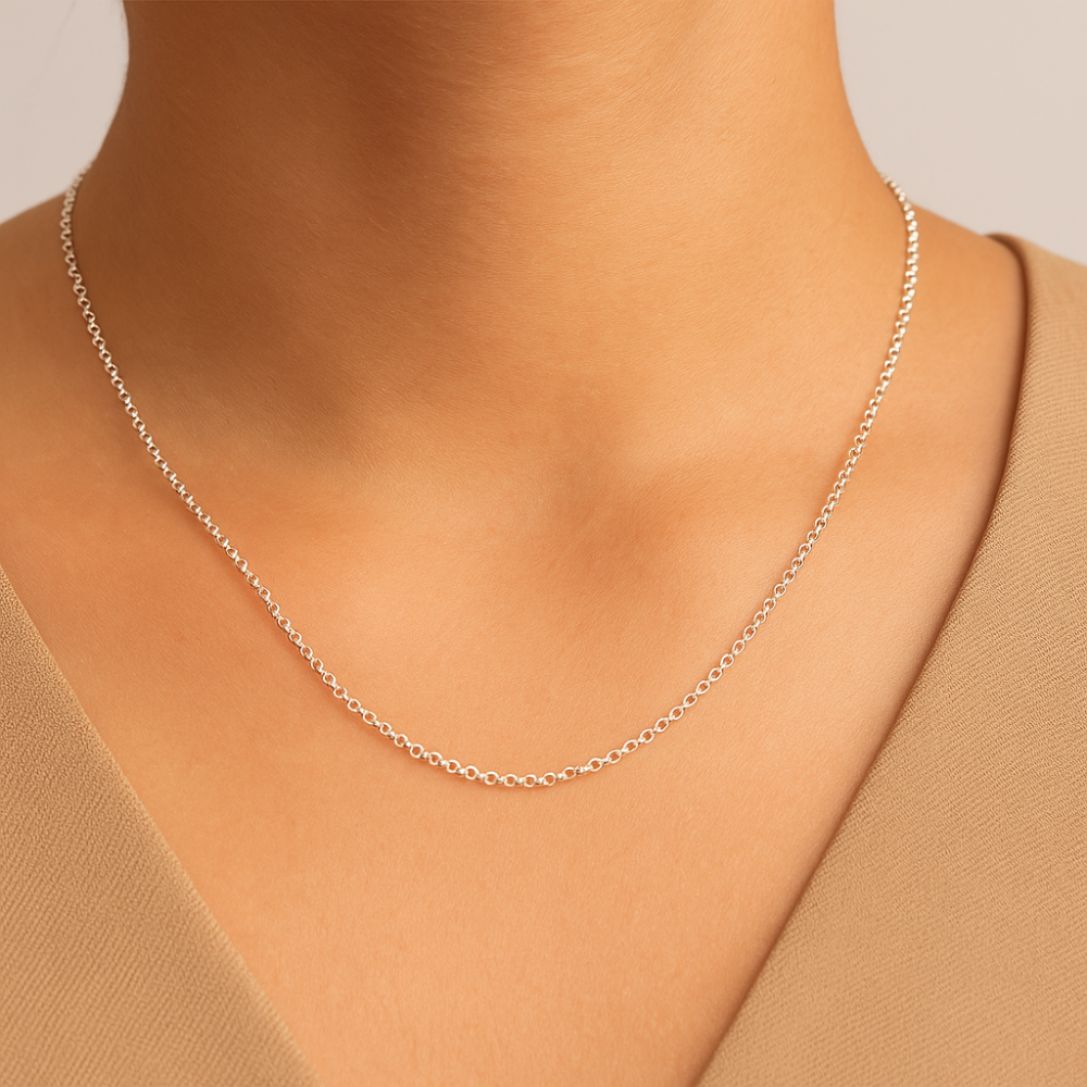 Gargantilha Corrente Elo Português Fio 0,60mm 42cm Rommanel em Prata – Design Clássico Elegante