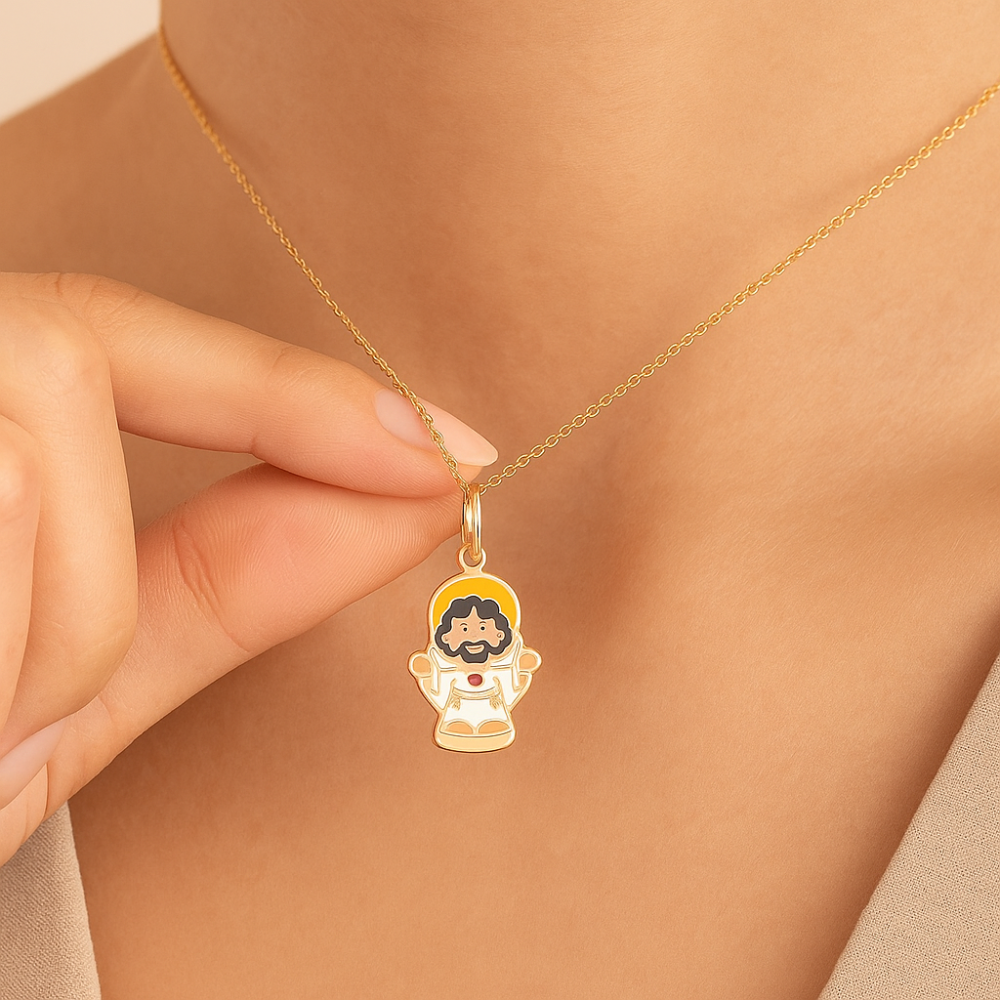 Pingente Jesus Cristo com Resina Colorida Rommanel – Detalhe Exclusivo em Ouro 18K