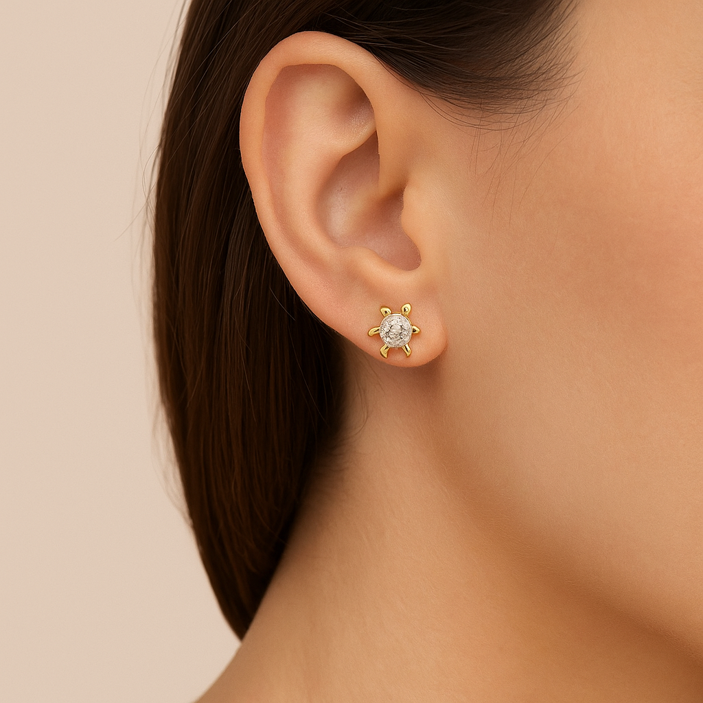 Brinco Tartaruga Rommanel em Ouro 18K com Banho de Rhodium – Design Delicado e Sofisticado