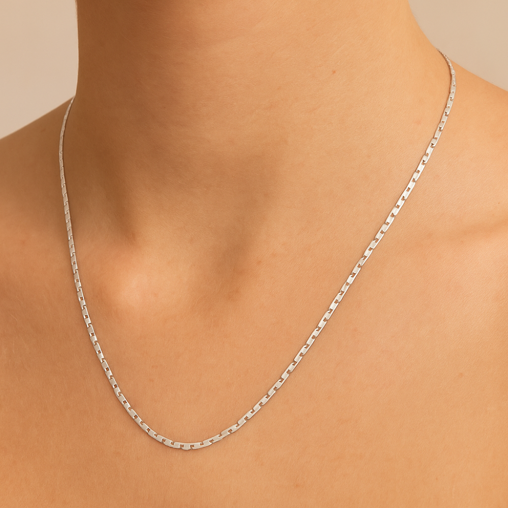 Cordão Rommanel de Elos Piastrine Fio 0,50 mm em Prata – Comprimento 70 cm