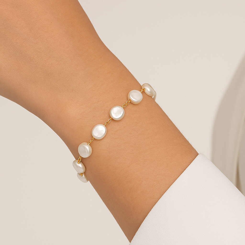 Pulseira Rommanel com 13 Pérolas Barrocas Sintéticas – Ajustável e Exclusiva Ana Hickmann