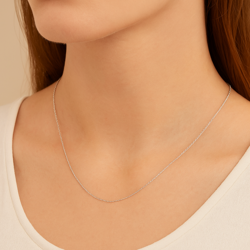 Gargantilha Corrente Elo Cadeado Rommanel em Prata Fina – Fio 0,35 mm, 42 cm