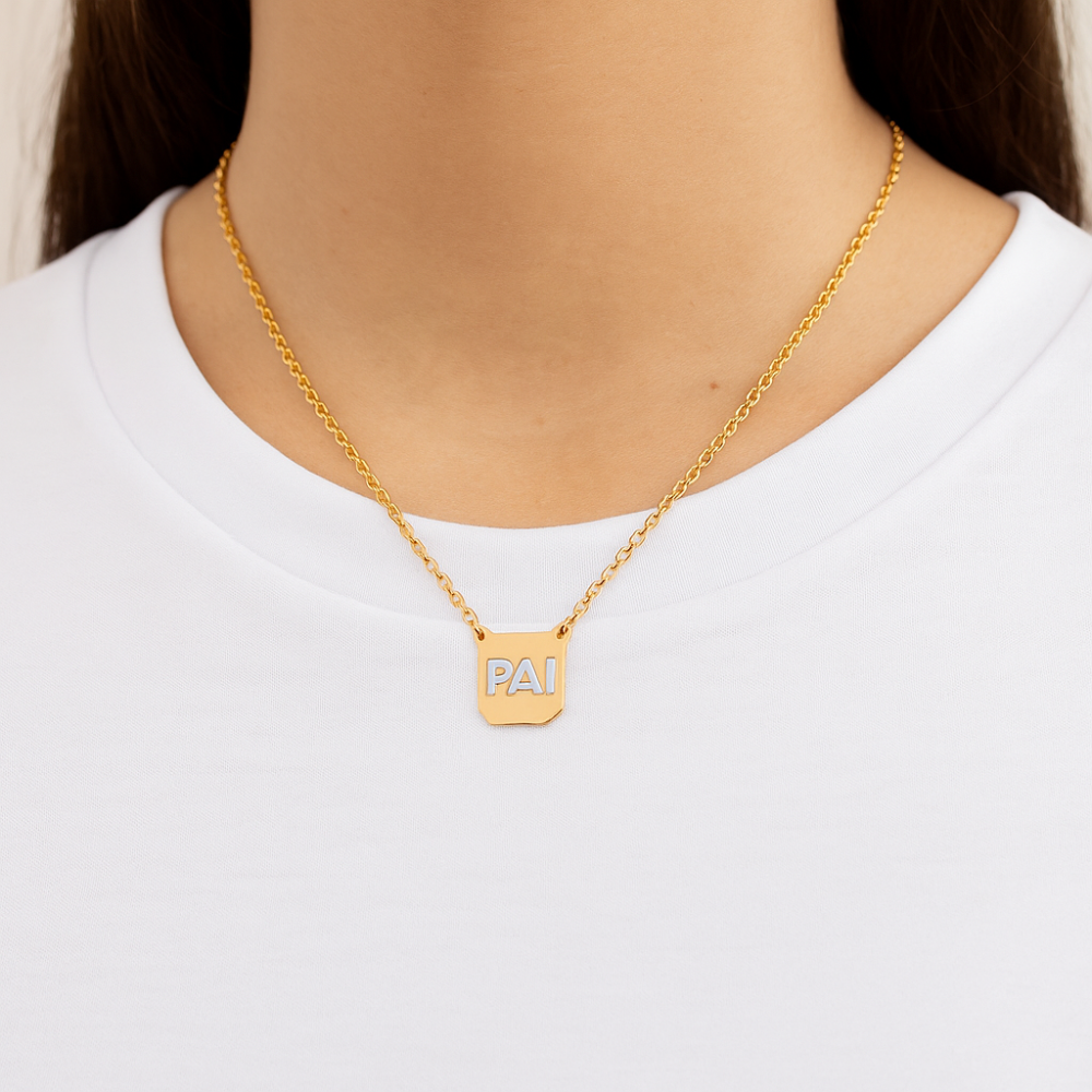 Escapulário Rommanel Personalizável com Medalhas Pai e Mão de Filho em Banho de Ródio – Corrente Elo Cadeado Fino