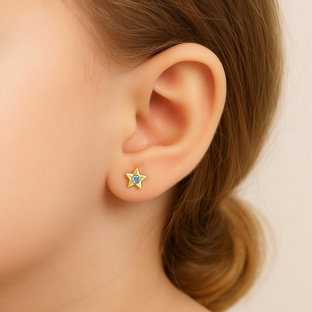 Brinco Infantil Estrela com Cristais em Ouro 18K Rommanel – Design Delicado e Brilhante