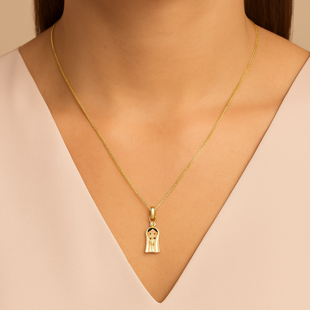 Pingente Nossa Senhora de Fátima Rommanel com Resina – Detalhe Delicado em Ouro 18K