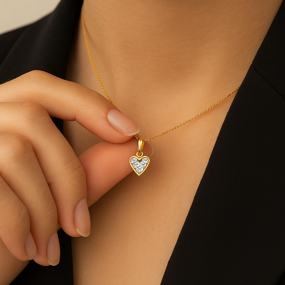 Pingente Berloque Coração Cravejado com 17 Zircônias em Ouro 18K e Ródio – Fecho Lagosta Premium Ana Hickmann Rommanel