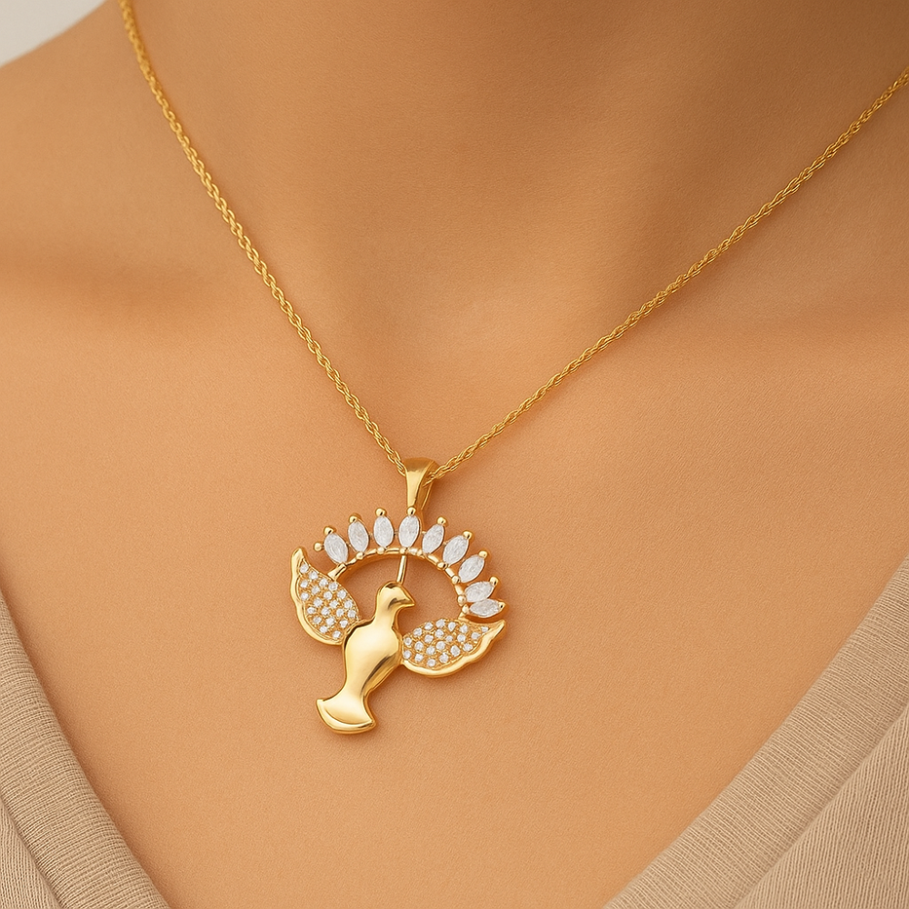 Pingente Espírito Santo Rommanel Cravejado com 67 Zircônias em Ouro 18k – Design Delicado e Brilhante