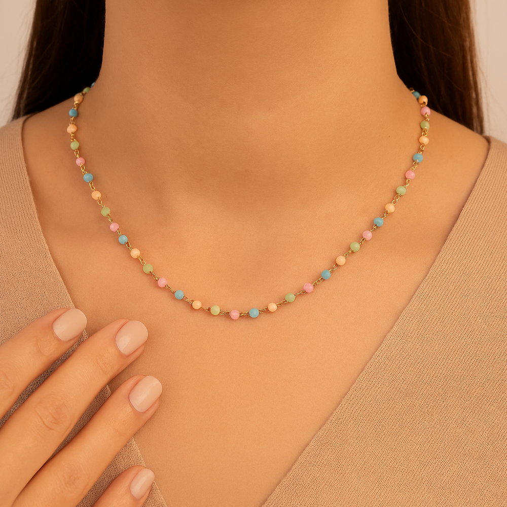 Gargantilha Rommanel com Cristais Coloridos de 3,5 mm em Corrente Ajustável – Design Delicado e Elegante