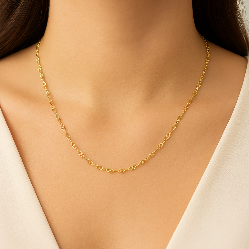 Cordão Rommanel com Elos em Formato Coração Infinito – Fio Fino 0,30 mm, 60 cm