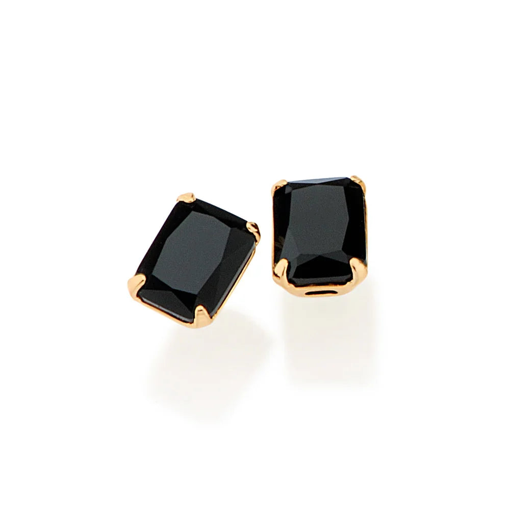 Brinco Solitário Rommanel com 2 Cristais Retangulares 6x8 mm – Banho Ouro 18K, Detalhe Sofisticado - Joias Rommanel | YouBeauty - Brincos, Colares e Anéis com Frete Grátis