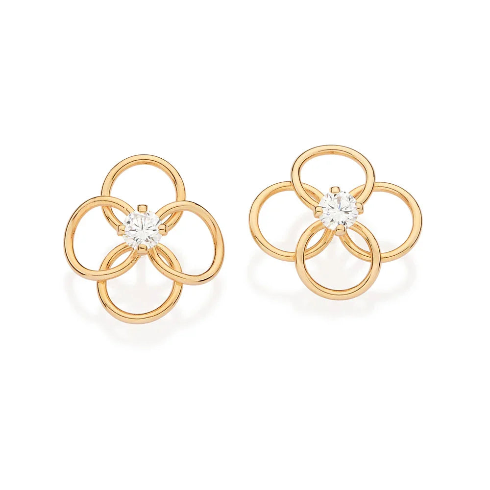 Brinco Flor com 4 Círculos Vazados e Zircônia 4mm em Ouro 18K Rommanel – Design Delicado e Sofisticado - Joias Rommanel | YouBeauty - Brincos, Colares e Anéis com Frete Grátis