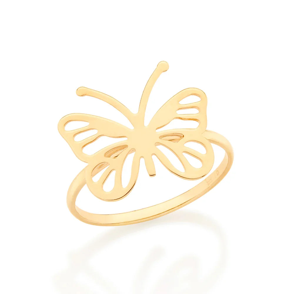 Anel Borboleta Vazado Rommanel em Ouro 18K – Design Delicado e Elegante - You Beauty