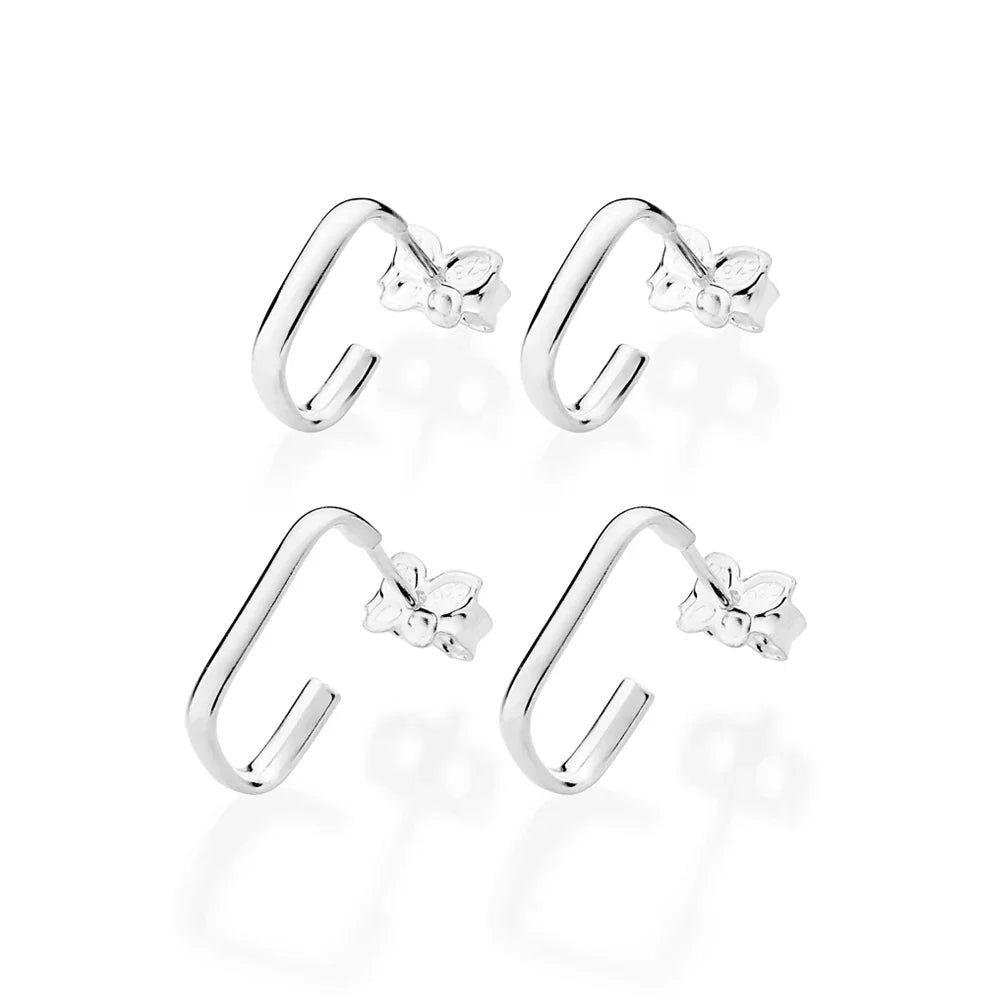 Kit de Brincos Rommanel de Argolas Retangulares em Prata – Tamanhos 1,1 cm e 1,5 cm - Joias Rommanel | YouBeauty - Brincos, Colares e Anéis com Frete Grátis