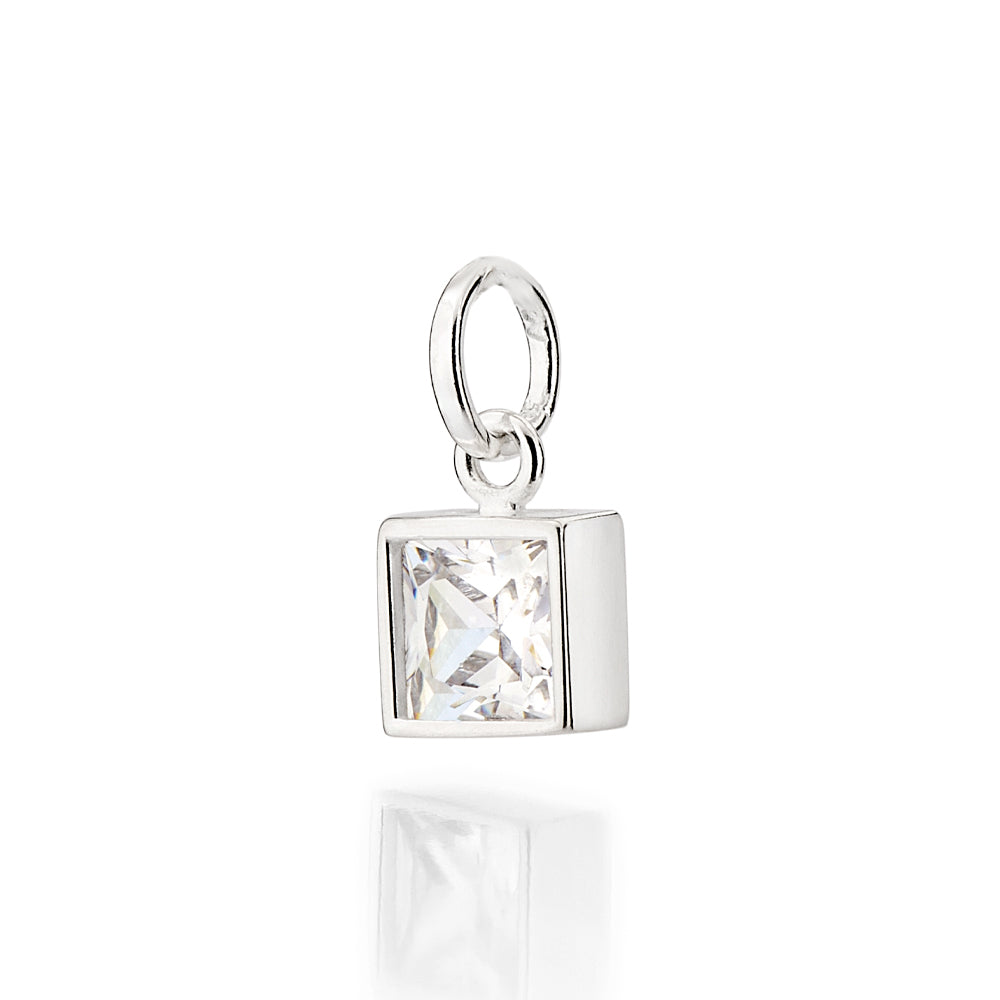 Pingente Quadrado Solitário Rommanel com Zircônia Carrê 6x6 mm em Prata – Design Elegante Compacto