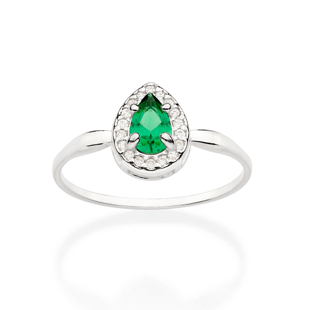 Anel Solitário Gota Rommanel com Zircônias Cravejadas em Prata – Destaque com Zircônia Central 4x6mm