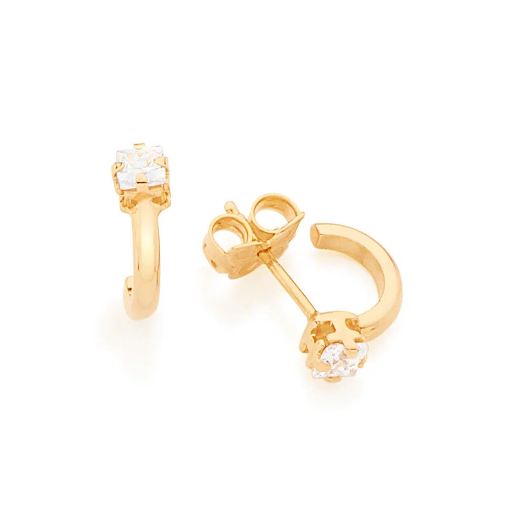Brinco Infantil Meia Argola com Zircônia Carrê em Ouro 18K Rommanel – Design Delicado e Brilhante - Joias Rommanel | YouBeauty - Brincos, Colares e Anéis com Frete Grátis