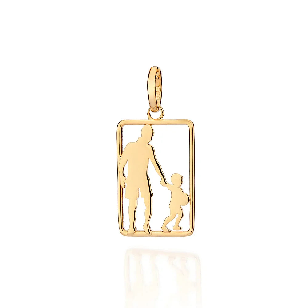 Pingente Rommanel Retangular com Pai e Filho em Ouro 18K – Design Vazado Detalhado - Joias Rommanel | YouBeauty - Brincos, Colares e Anéis com Frete Grátis