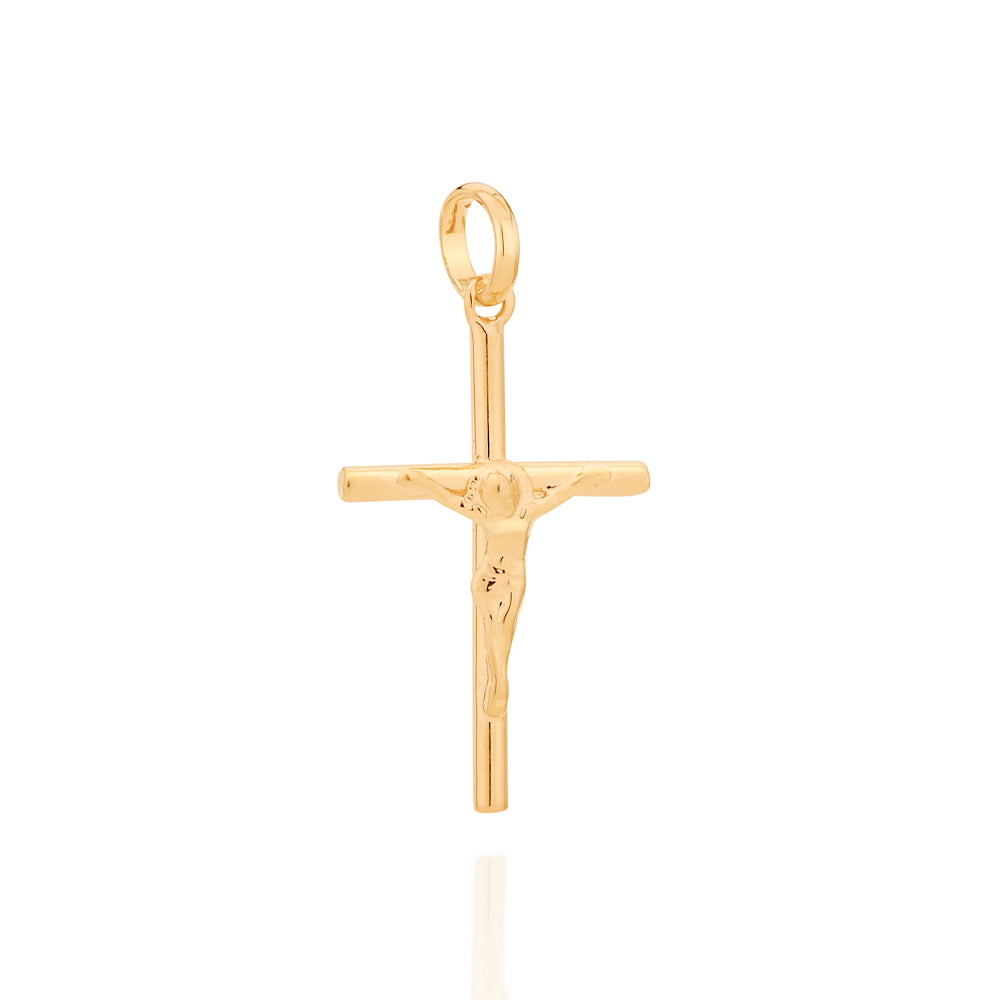 Pingente Cruz com Cristo Rommanel Banhado a Ouro 18K – Design Religioso Detalhado