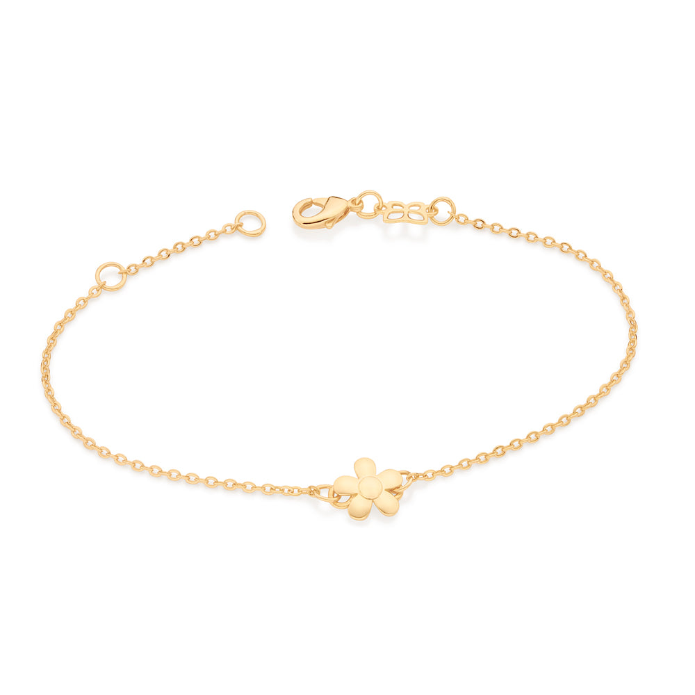 Pulseira Rommanel em Corrente Elo Cadeado Laminada com Pingente Flor – Design Ajustável e Delicado