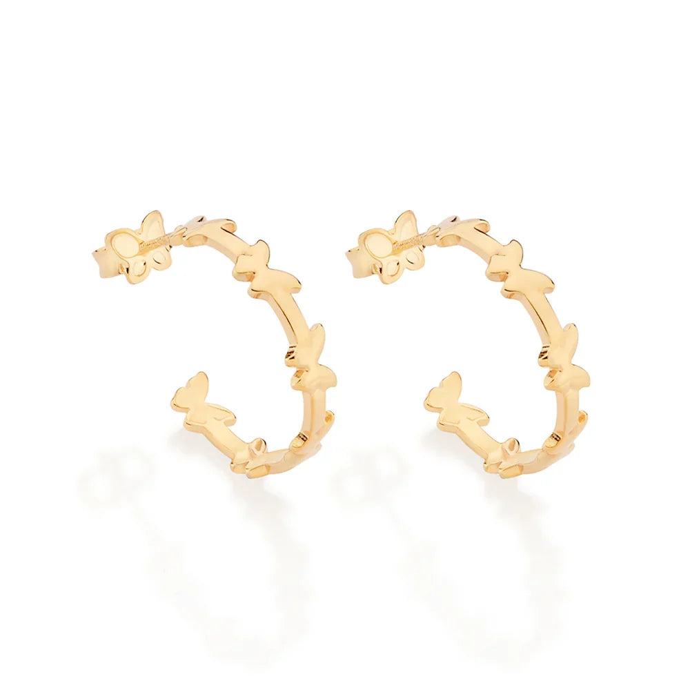 Brinco Meia Argola Rommanel com Borboletas Lisas em Banho Ouro 18K – Design Delicado e Feminino - Joias Rommanel | YouBeauty - Brincos, Colares e Anéis com Frete Grátis