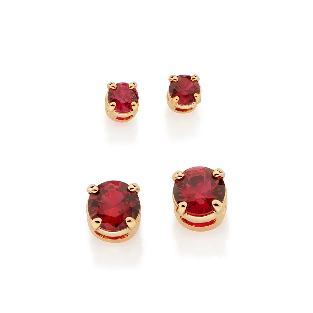 Kit Brinco Rommanel com Cristais Vermelhos de 3mm e 5mm – Banho Ouro 18K, Design Elegante - Joias Rommanel | YouBeauty - Brincos, Colares e Anéis com Frete Grátis
