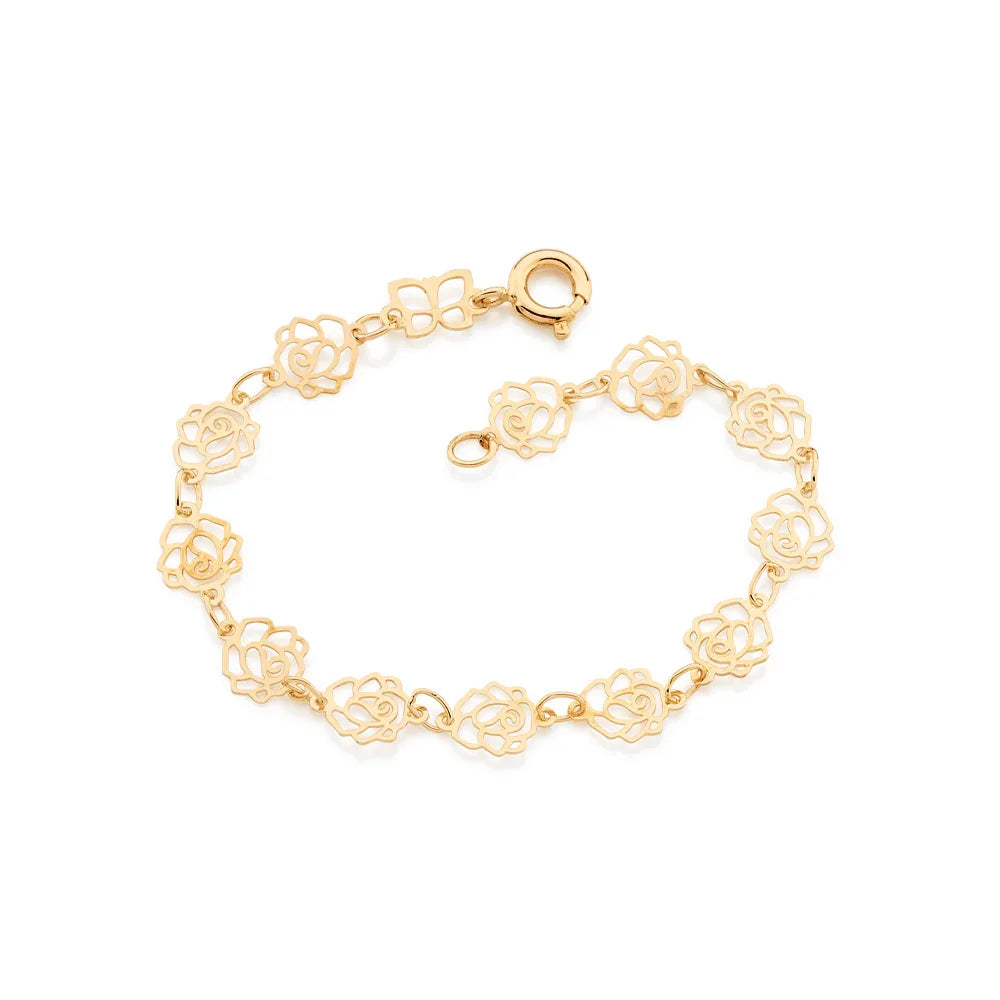 Pulseira Infantil Rommanel com Rosas Vazadas em Ouro 18K – Design Delicado e Elegante - Joias Rommanel | YouBeauty - Brincos, Colares e Anéis com Frete Grátis