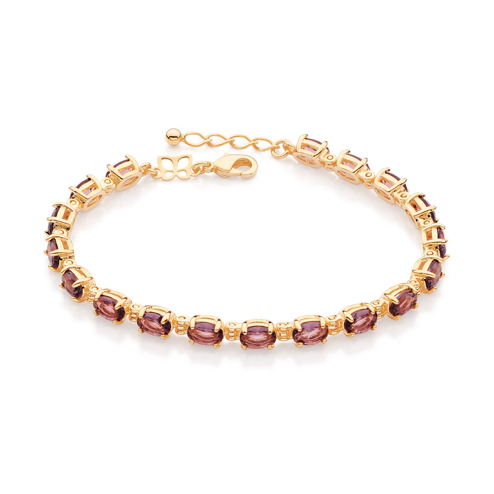 Pulseira Rommanel com 18 Cristais Ovais Lilás em Banho Ouro 18K – Design Ajustável e Elegante