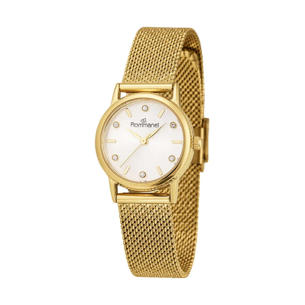 Relógio Analógico Social Redondo Rommanel com Cristais em Aço Dourado – Design Elegante e Resistente à Água - Joias Rommanel | YouBeauty - Brincos, Colares e Anéis com Frete Grátis