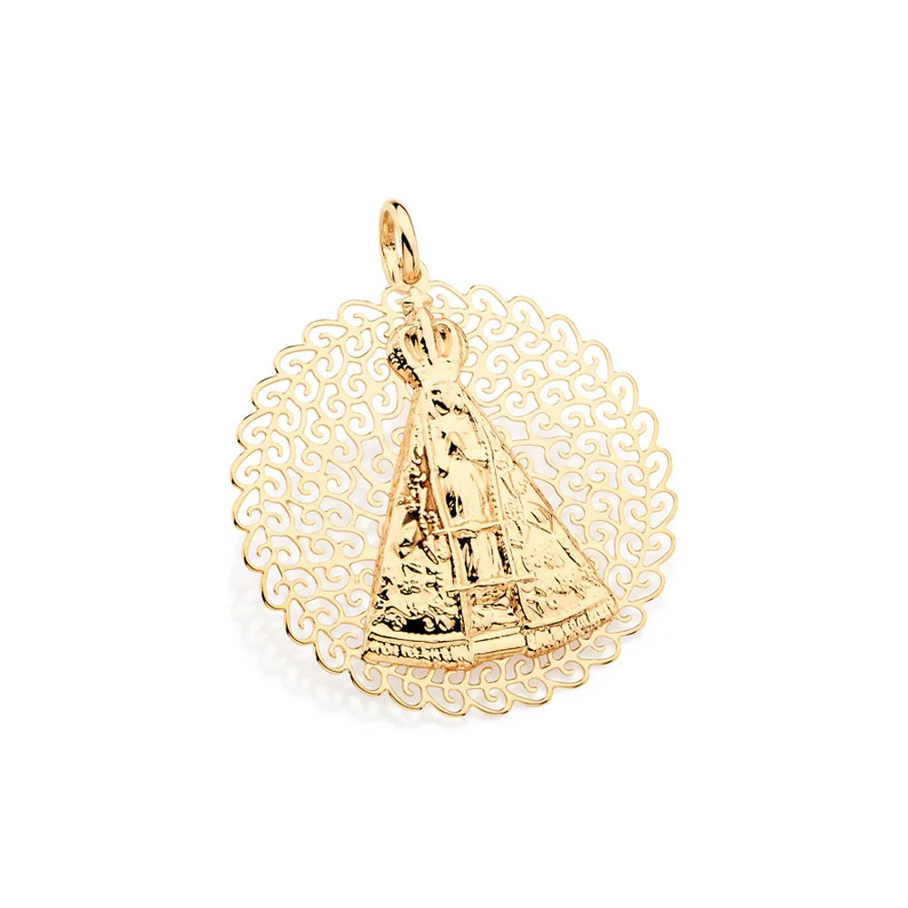 Pingente Redondo Rommanel com Nossa Senhora Aparecida em Ouro 18K – Detalhes Vazados Elegantes - Joias Rommanel | YouBeauty - Brincos, Colares e Anéis com Frete Grátis
