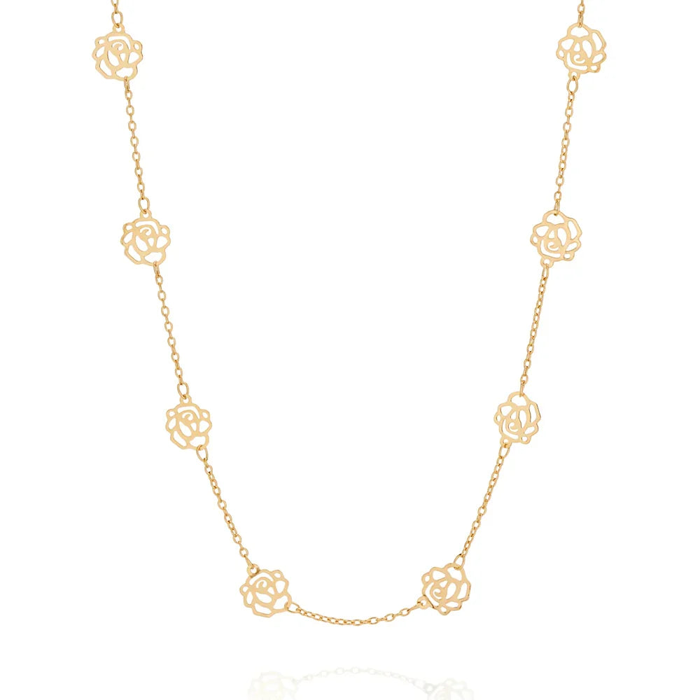 Cordão Rommanel com Rosas Vazadas em Ouro 18K – Design Delicado e Elegante 50 cm - Joias Rommanel | YouBeauty - Brincos, Colares e Anéis com Frete Grátis