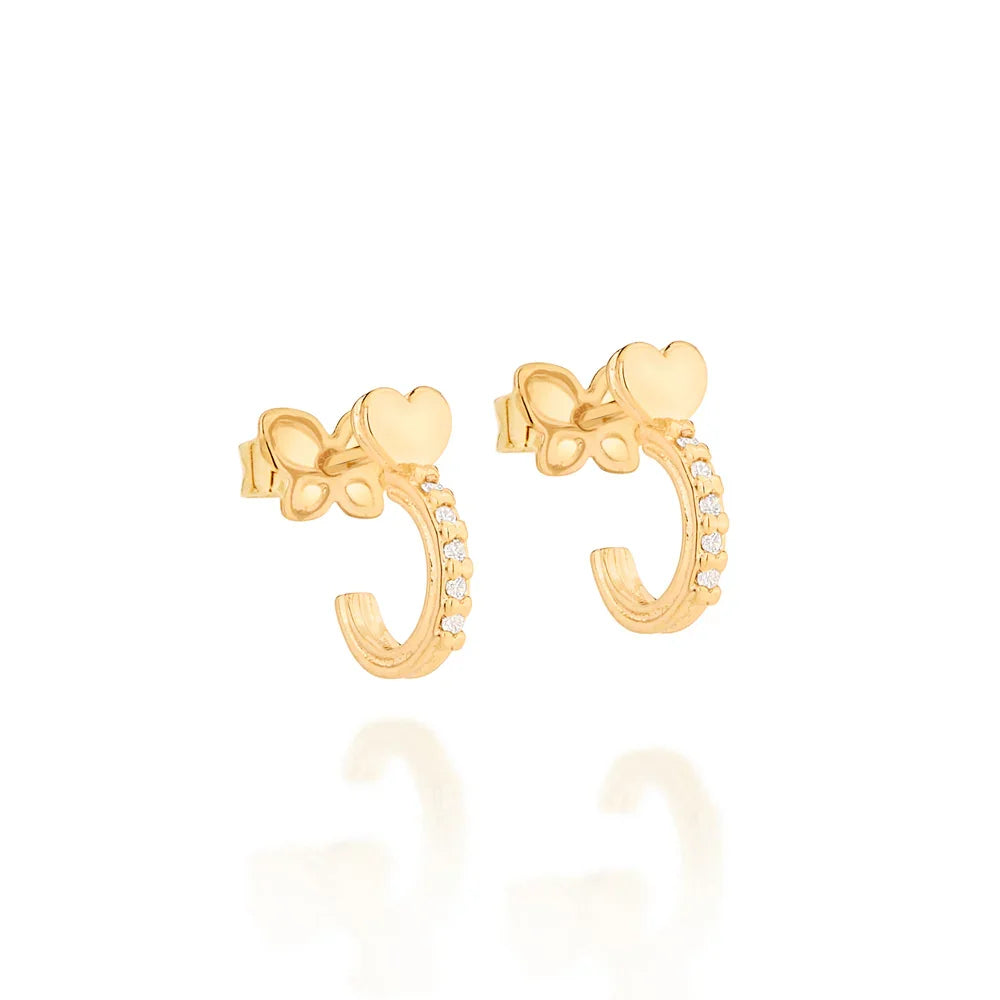 Brinco Meia Argola Coração Rommanel com 10 Zircônias Cravejadas em Ouro 18K – Design Delicado e Brilhante - Joias Rommanel | YouBeauty - Brincos, Colares e Anéis com Frete Grátis
