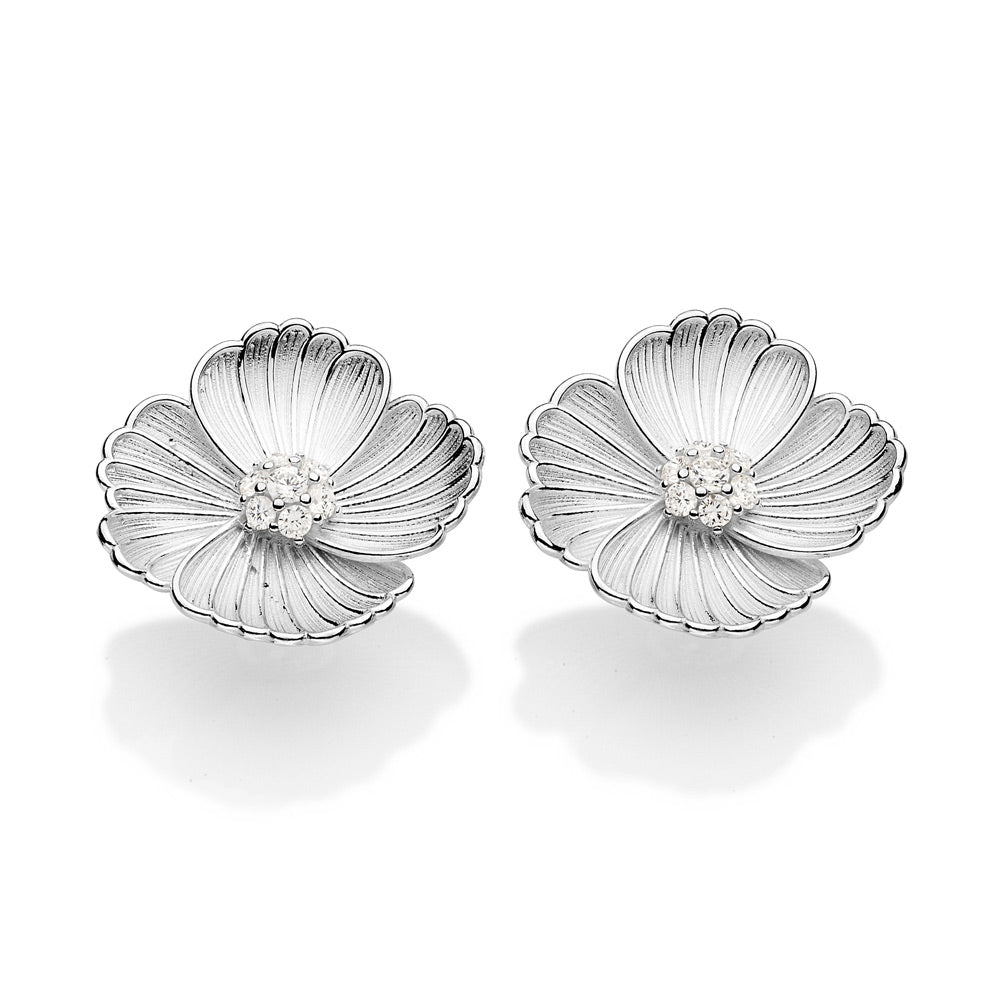 Brinco Botão Flor Cravejado com Zircônias em Prata Rommanel – Design Elegante e Brilhante