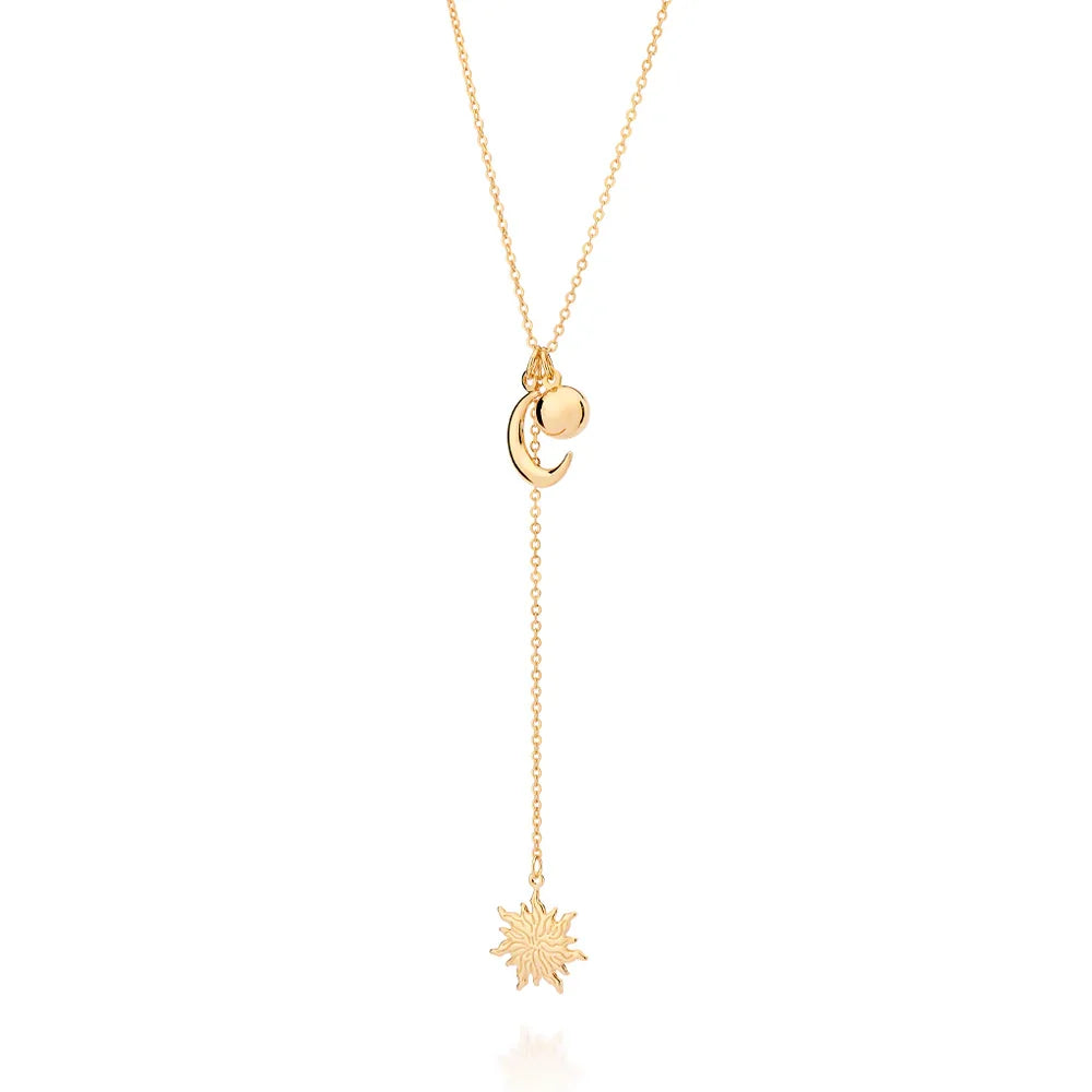 Cordão Gravata Rommanel com Pingentes de Lua e Sol em Ouro 18K – Design Laminado Fino 0,35 mm Ajustável 50 cm - Joias Rommanel | YouBeauty - Brincos, Colares e Anéis com Frete Grátis