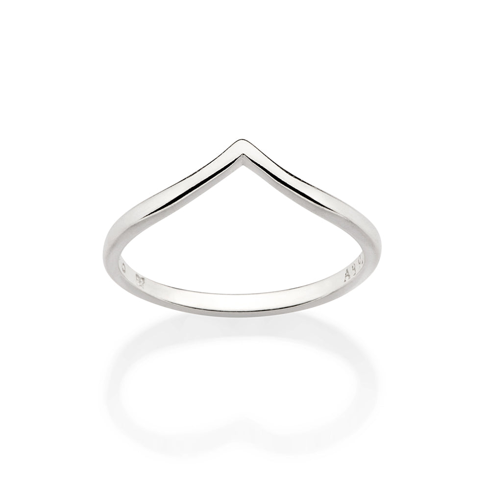 Anel Skinny Rommanel com Curvatura em V em Prata – Design Minimalista Elegante