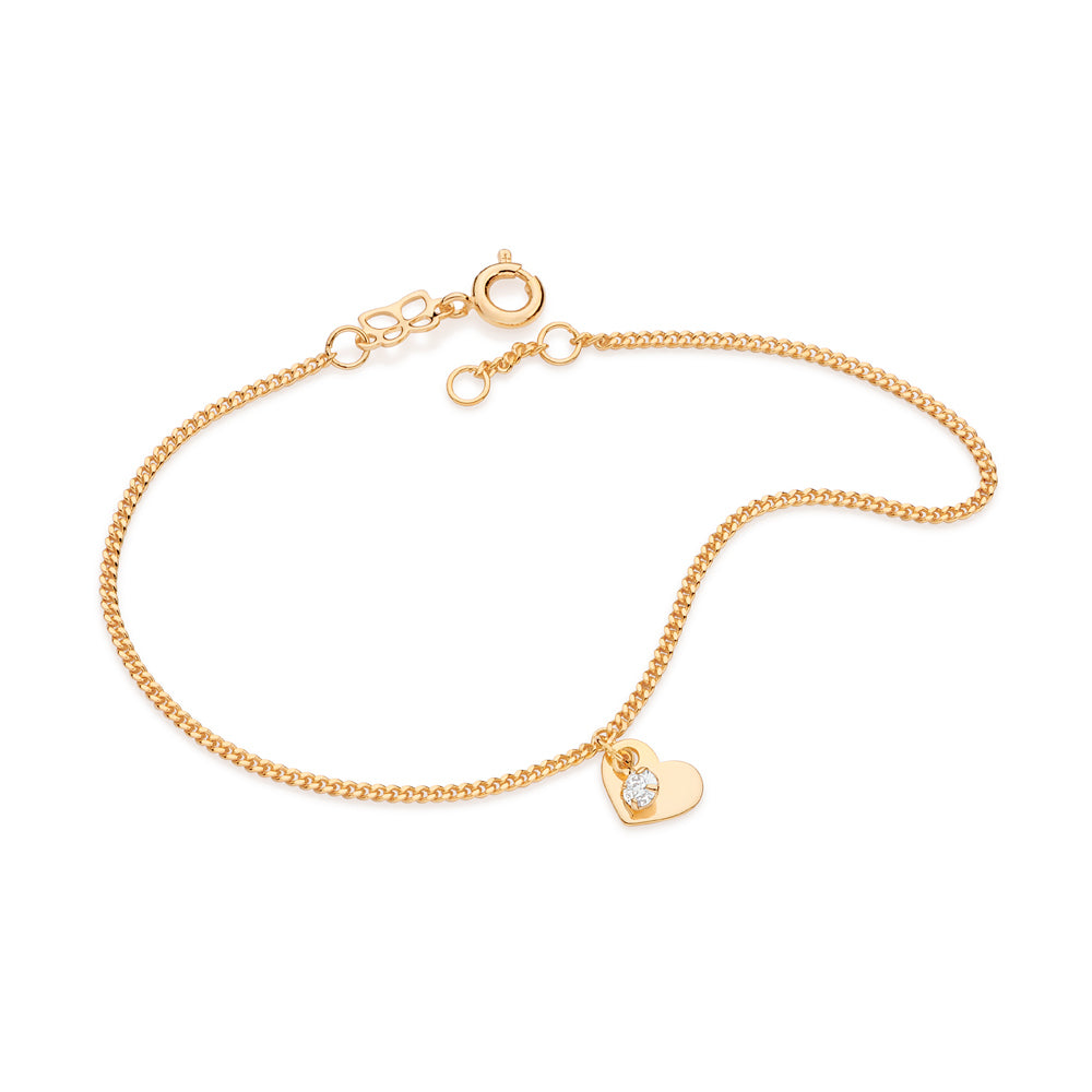 Pulseira Rommanel com Corrente Elo Groumet Lixada e Pingente Coração com Zircônia – Design Delicado e Ajustável