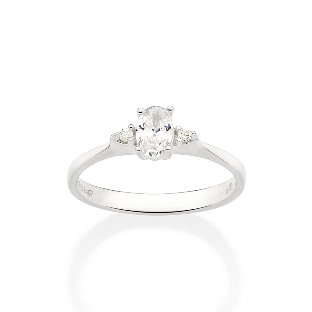 Anel Solitário Rommanel com Zircônia 4x6 mm em Prata Branca – Design Elegante e Sofisticado