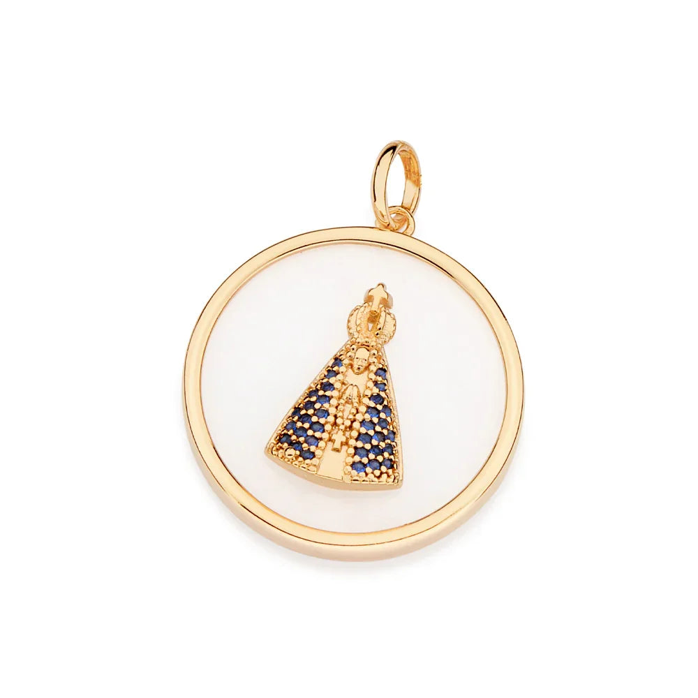 Pingente Nossa Senhora Aparecida Rommanel com Madre Pérola Sintética e Zircônias em Banho Ouro 18K – Design Exclusivo - Joias Rommanel | YouBeauty - Brincos, Colares e Anéis com Frete Grátis