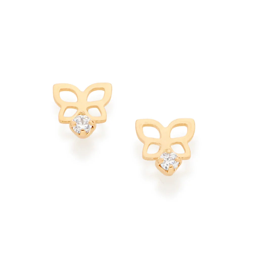 Brinco Infantil Borboleta Vazado Rommanel com Zircônias em Banho de Ouro 18K – Design Delicado e Charmoso - Joias Rommanel | YouBeauty - Brincos, Colares e Anéis com Frete Grátis