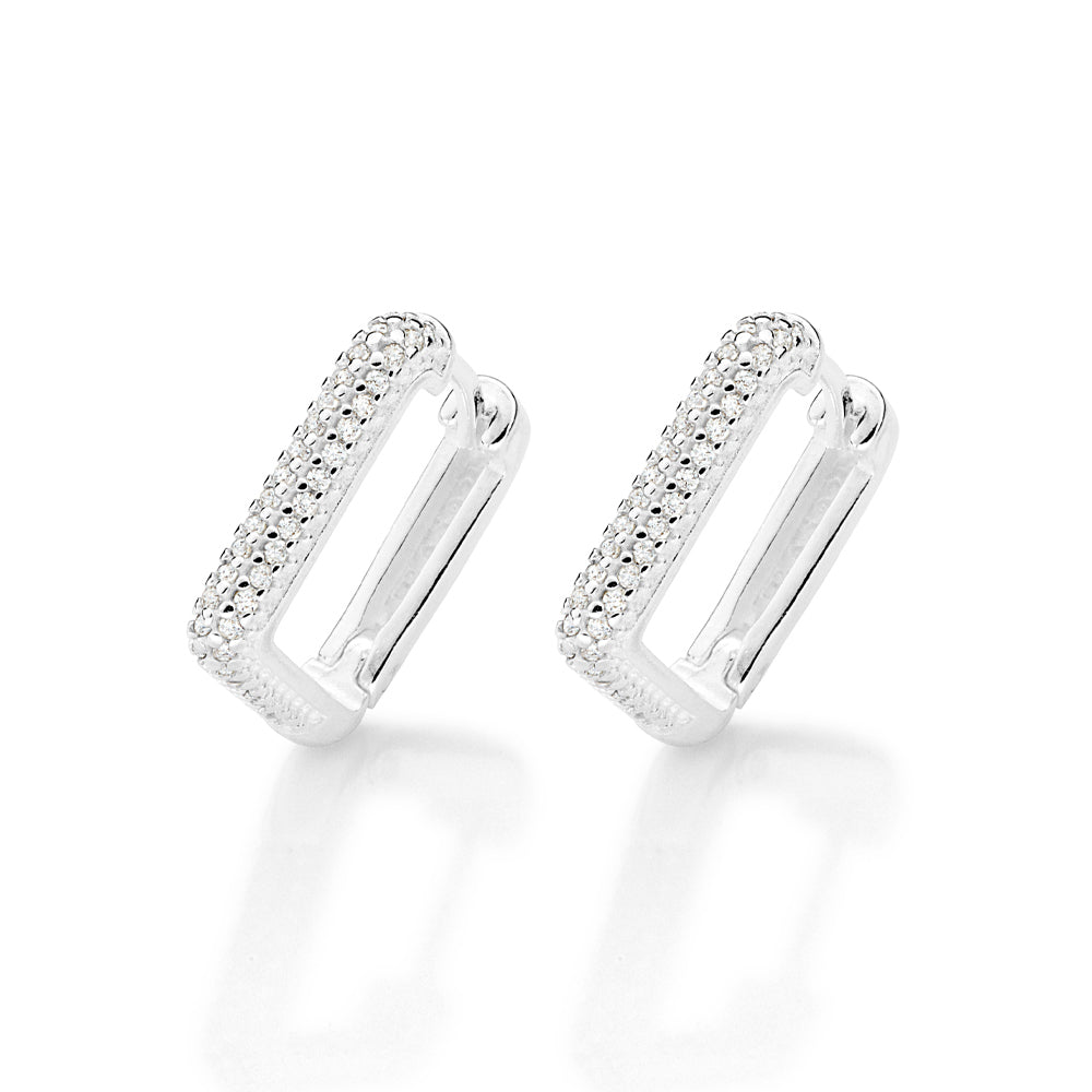 Brinco Argola Quadrada Rommanel Cravejada com 92 Zircônias em Prata – Design Elegante e Brilhante