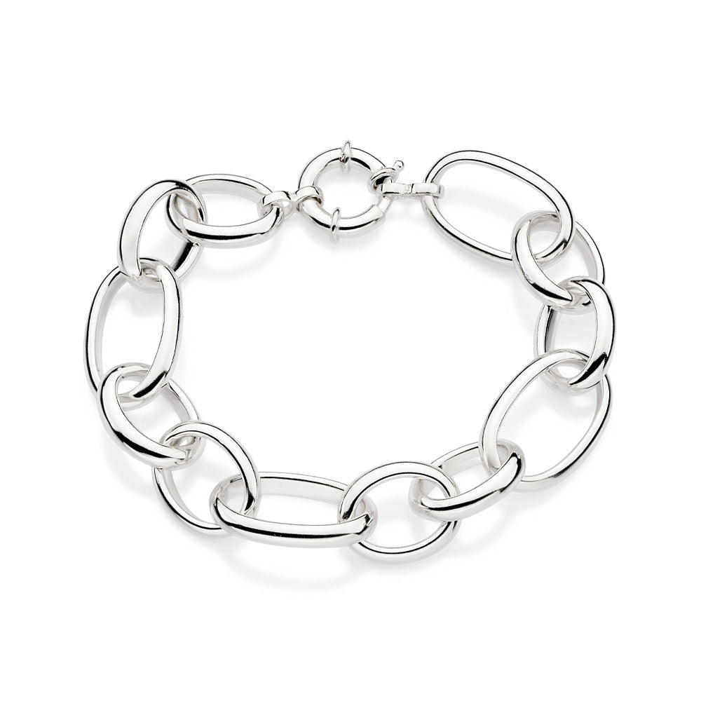 Pulseira Rommanel de Corrente Elo Cadeado Oval 2x1 em Prata – Fio 3,60 mm, 20 cm