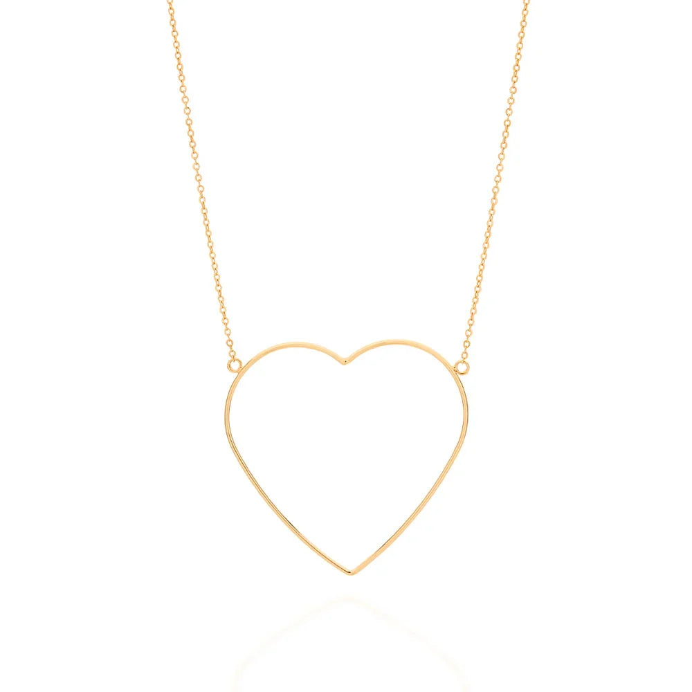 Maxi Colar com Pingente Coração Vazado Rommanel em Banho de Ouro 18K – Design de Elos Intercalados Ajustável - Joias Rommanel | YouBeauty - Brincos, Colares e Anéis com Frete Grátis