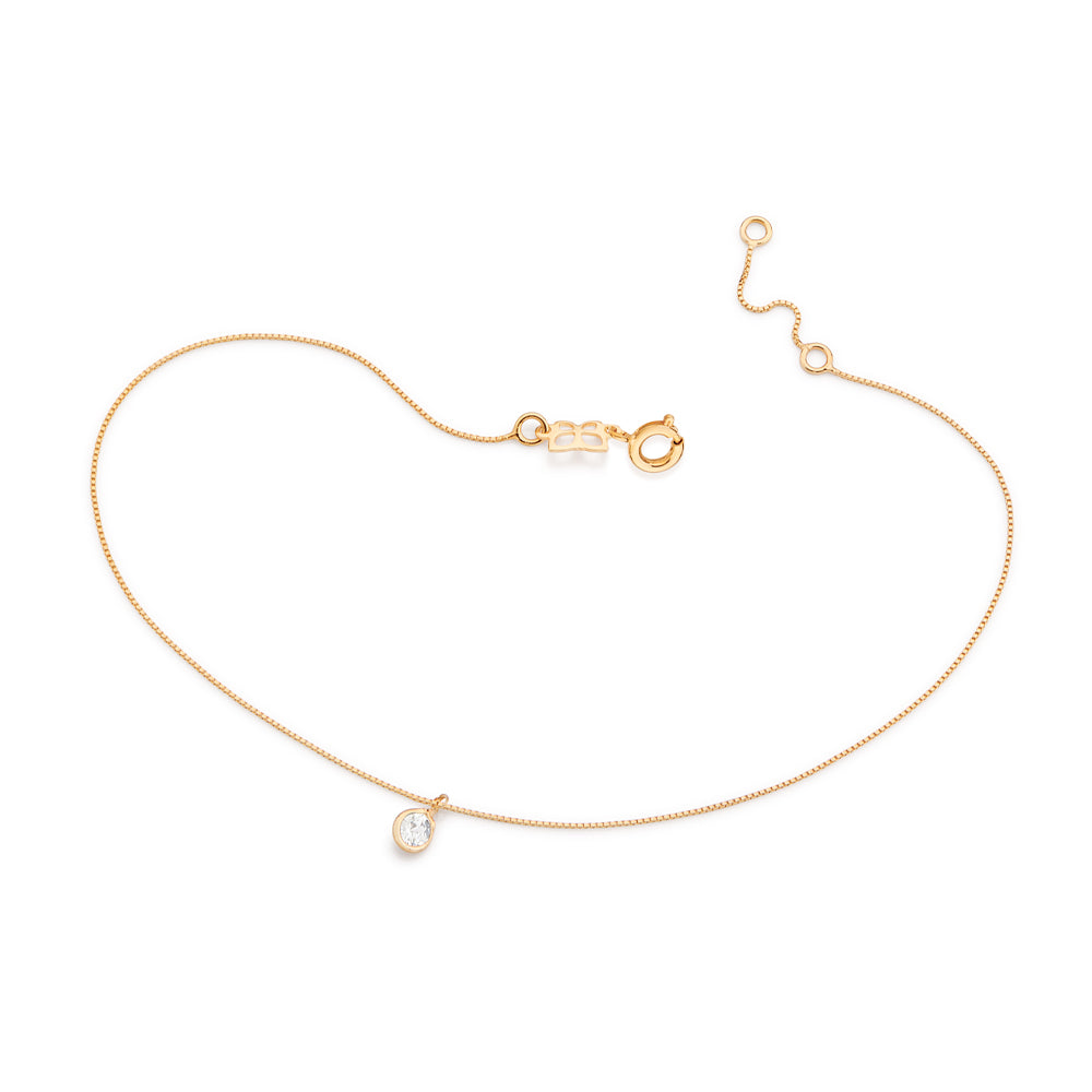 Tornozeleira Rommanel com Corrente Veneziana e Zircônia 4mm em Ouro Branco – Design Ajustável e Sofisticado