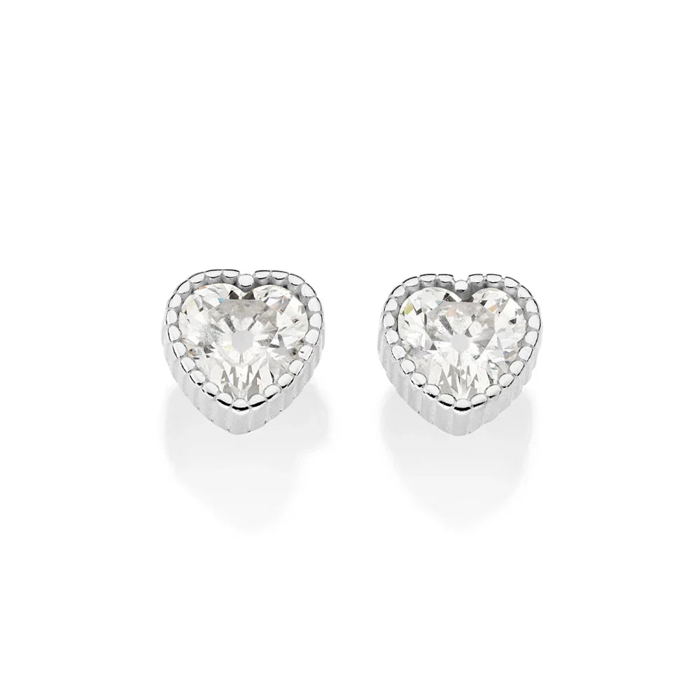 Brinco Solitário Rommanel com Duas Zircônias em Formato Coração – Laterais Trabalhadas com Frisos - Joias Rommanel | YouBeauty - Brincos, Colares e Anéis com Frete Grátis