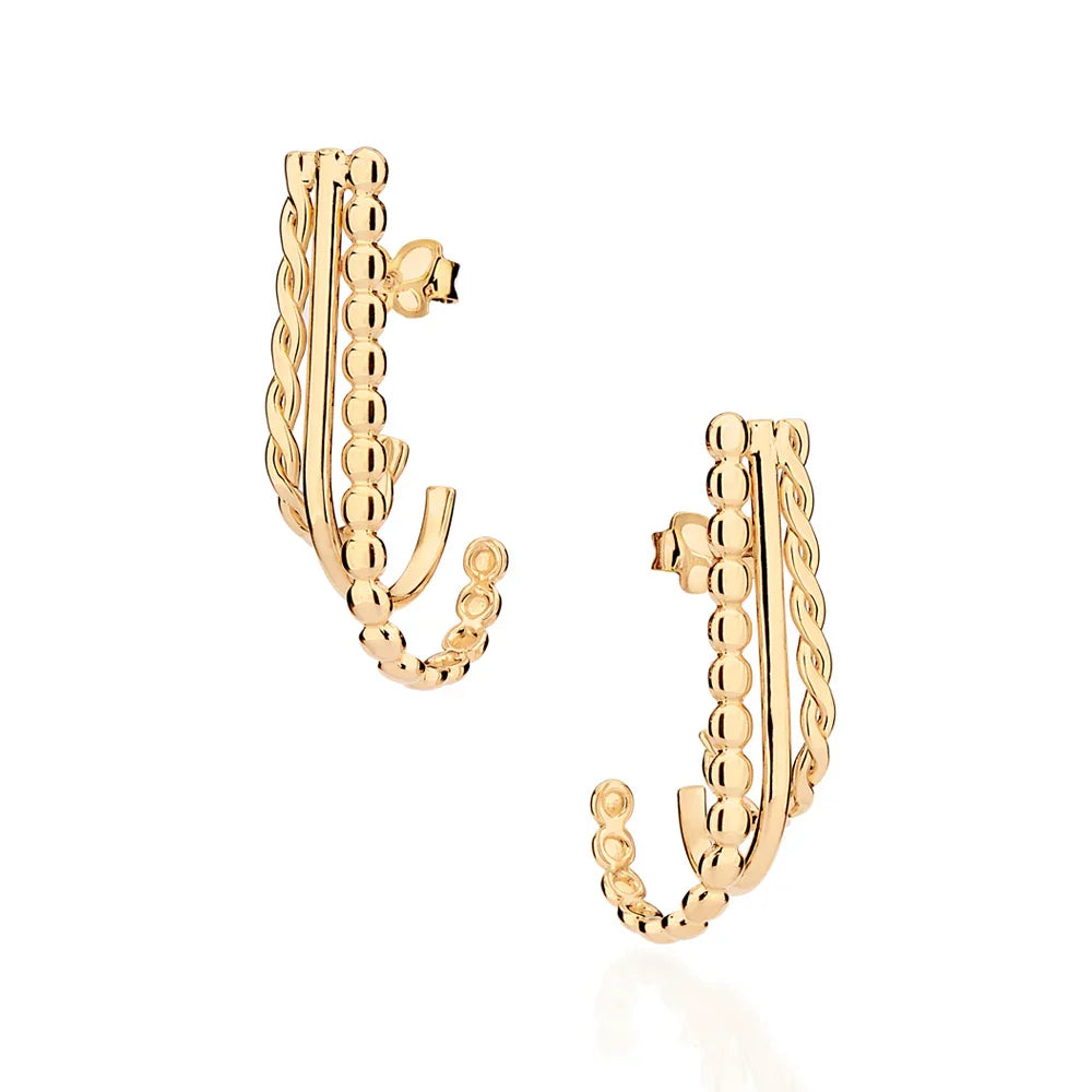 Brinco Meia Argola Rommanel em Ouro 18K – Triplo Fios com Texturas Diferenciadas - Joias Rommanel | YouBeauty - Brincos, Colares e Anéis com Frete Grátis